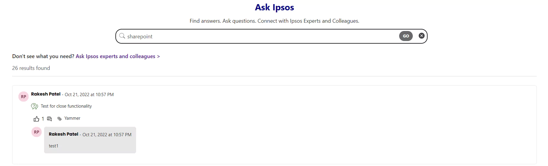 Search Result on Yammer Layout